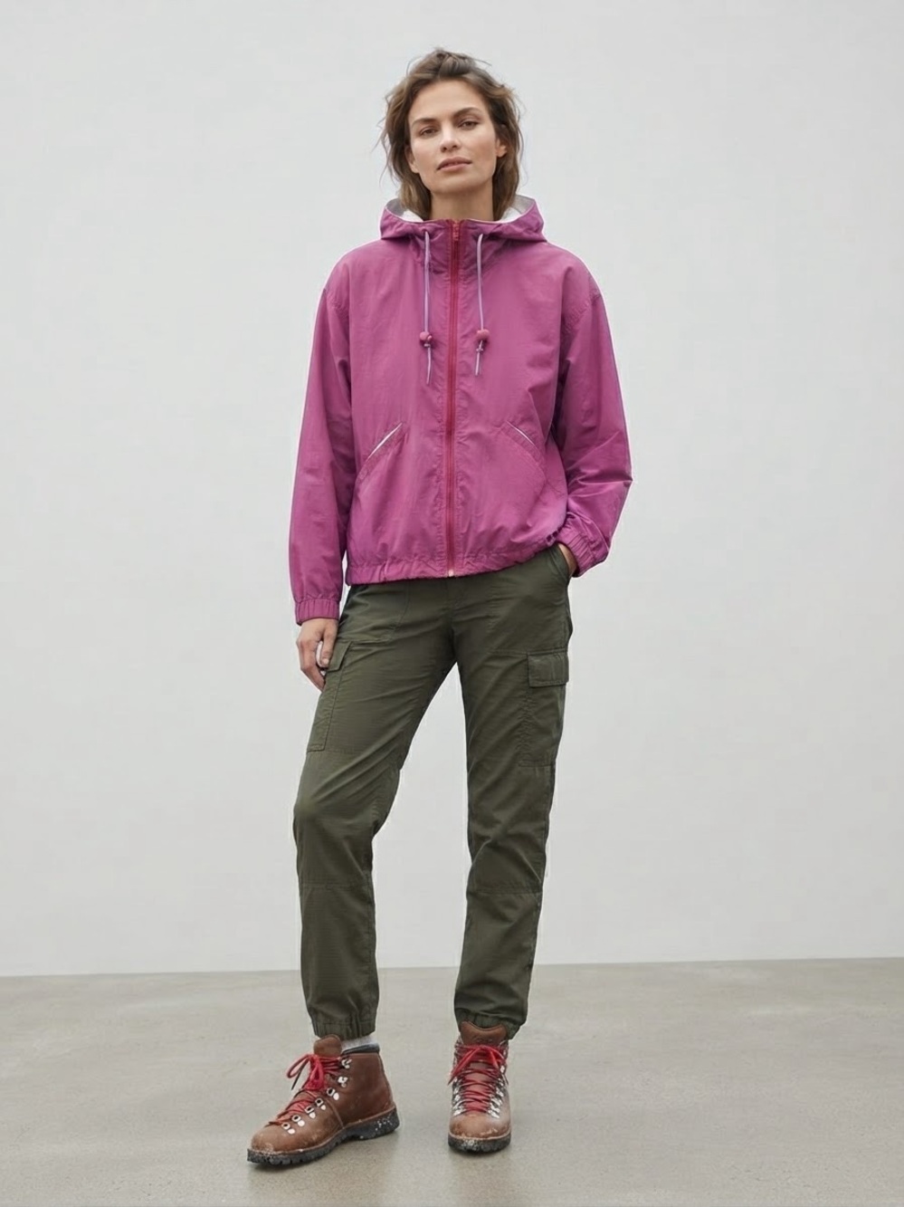 Vintage 90s L.L. Bean Magenta Hooded Nylon Windbreaker Jacket Gorpcore Medium